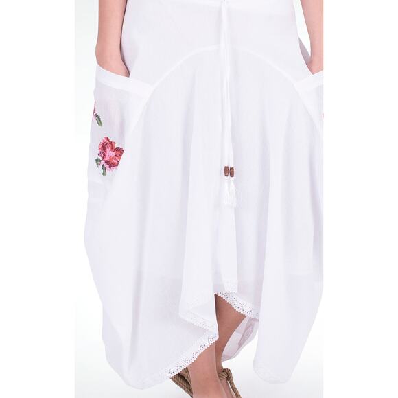 White by Nature Women 100% Cotton Asymmetric Embroidered Pocket Skirt Size S - Picture 3 of 9